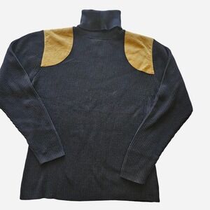 Browning For Her Ribbed Turtleneck Sweater XL Black Tan Cotton Blend Vintage